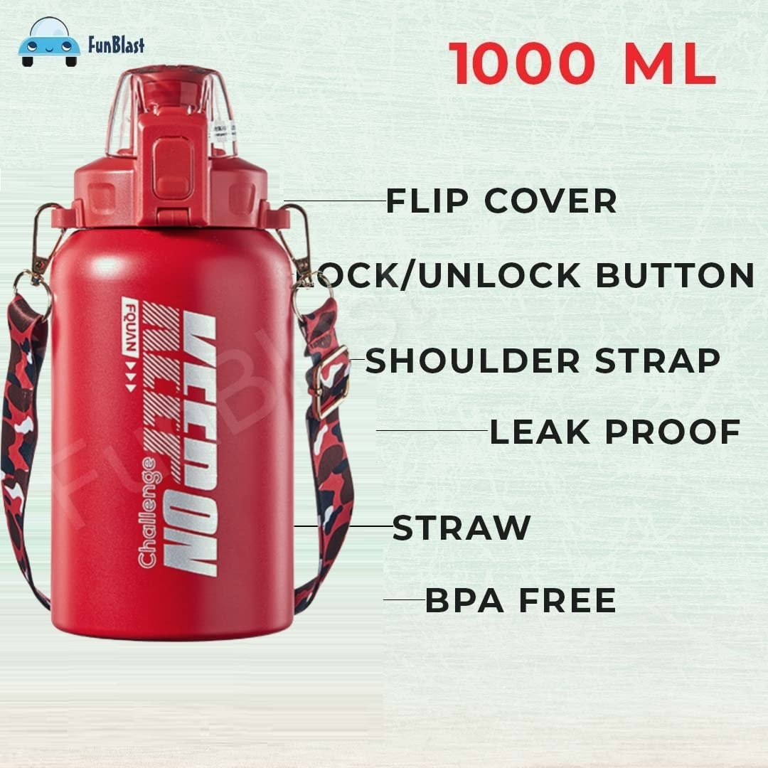 Insulated Stainless Steel Bottle - Hot and Cold-Water Bottle – 1000 ML Gallon Water Bottle, SS 304 Stainless Steel Thermos, BPA-Free Bottle