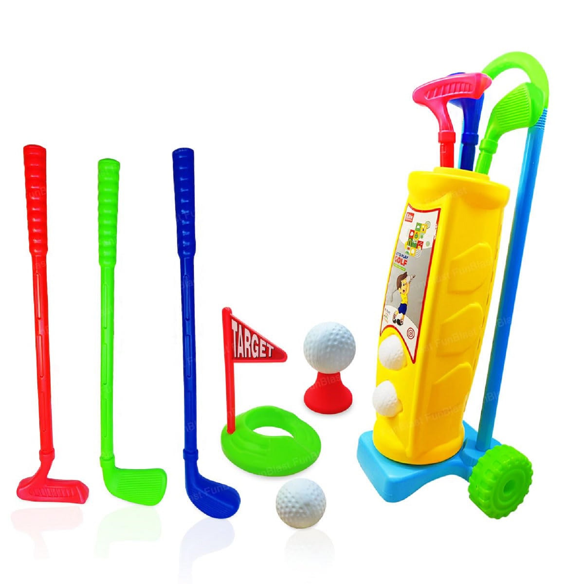 Golf Set for Kids - Portable Golf Accessories Kit with 3 Golf Sticks, 2 Balls, Platform Cup & Flag for 3+ Years Kids, Children, Boys, Girls