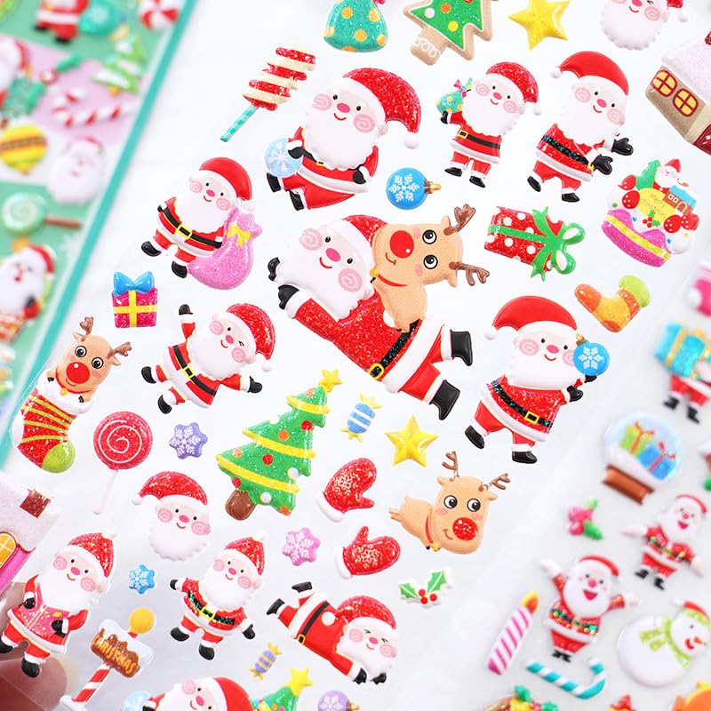 Christmas Kawaii Stickers Set – Set of 8 Sheets Stickers for Kids, 3D Stickers for Girls, Foam Stickers for Kids, Cute Stickers, Craft Stickers