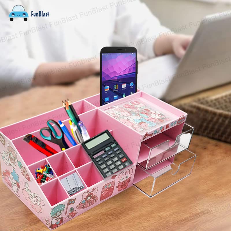 Desk Storage Organizer - Table Pen Holder, Stylish, Stationery Organizer Box with DIY Stickers, Pen Holder for Office, Desktop organizer (acrylonitrile butadiene styrene, PP)