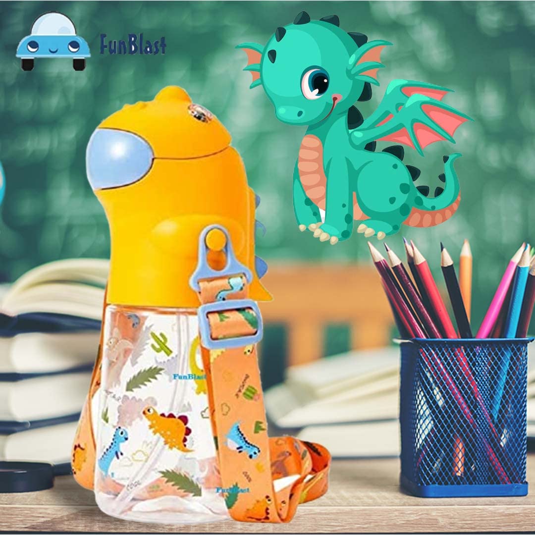 Dinosaur Water Bottle for Kids – Cartoon Design Anti-Leak Tritan Water Bottle for Kids, Water Bottle with Sipper, School Water Bottle for Kids – 560 ML