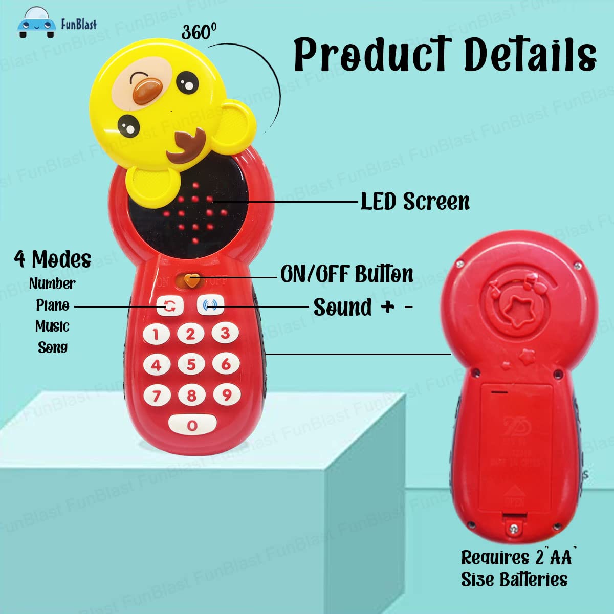 Cartoon Musical Mobile Phone for Kids, Mobile with Light & Sound Toys for Babies | Educational Toys for Kids 3+ Years/Boys/Girls-1 Unit