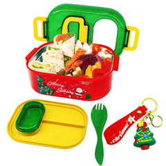 Christmas Theme Lunch Box with Spoon and Christmas Tree Key Ring, Lunch Box for School Kids, SS304 Lunch Box, Tiffin Box for School, Insulated Lunch Box