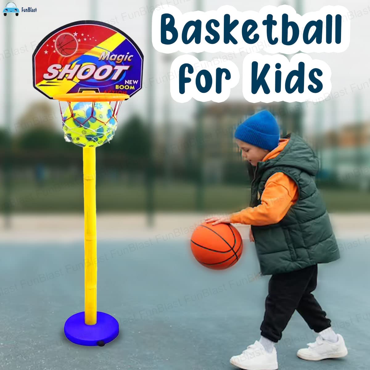 Basketball for Kids – Basketball with Net and Adjustable Stand, Basketball Hoop for Kids, Kids Basketball Toys, Indoor and Outdoor Games for Boys & Kids