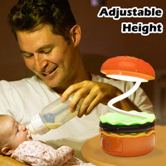 Table Lamp - Burger Design Desk Light for Kids & Adults, Rechargeable Desk Lamp with Pen Holder & Sharpener, Study Desk Light