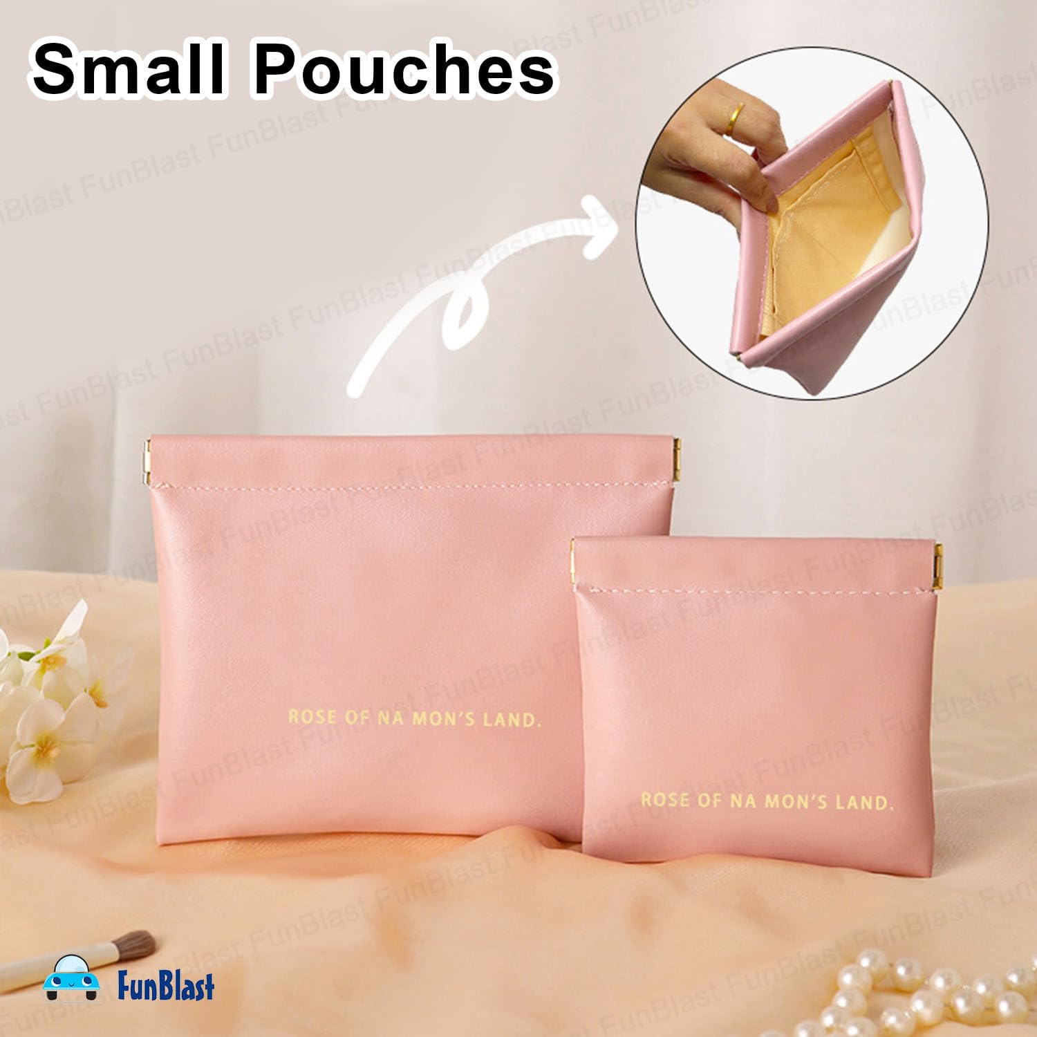 3 Pcs Mini Multipurpose Makeup Pouch for Girls & Women (Rose Pink)