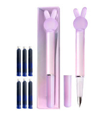 Medium Point Fountain Pen - Crystal Rabbit Pen Set for School Stationery Gift for Kids, Birthday Return Gift, Pen for School, Office, Kawaii Stationery Set (1 Pen, 7 Refills)