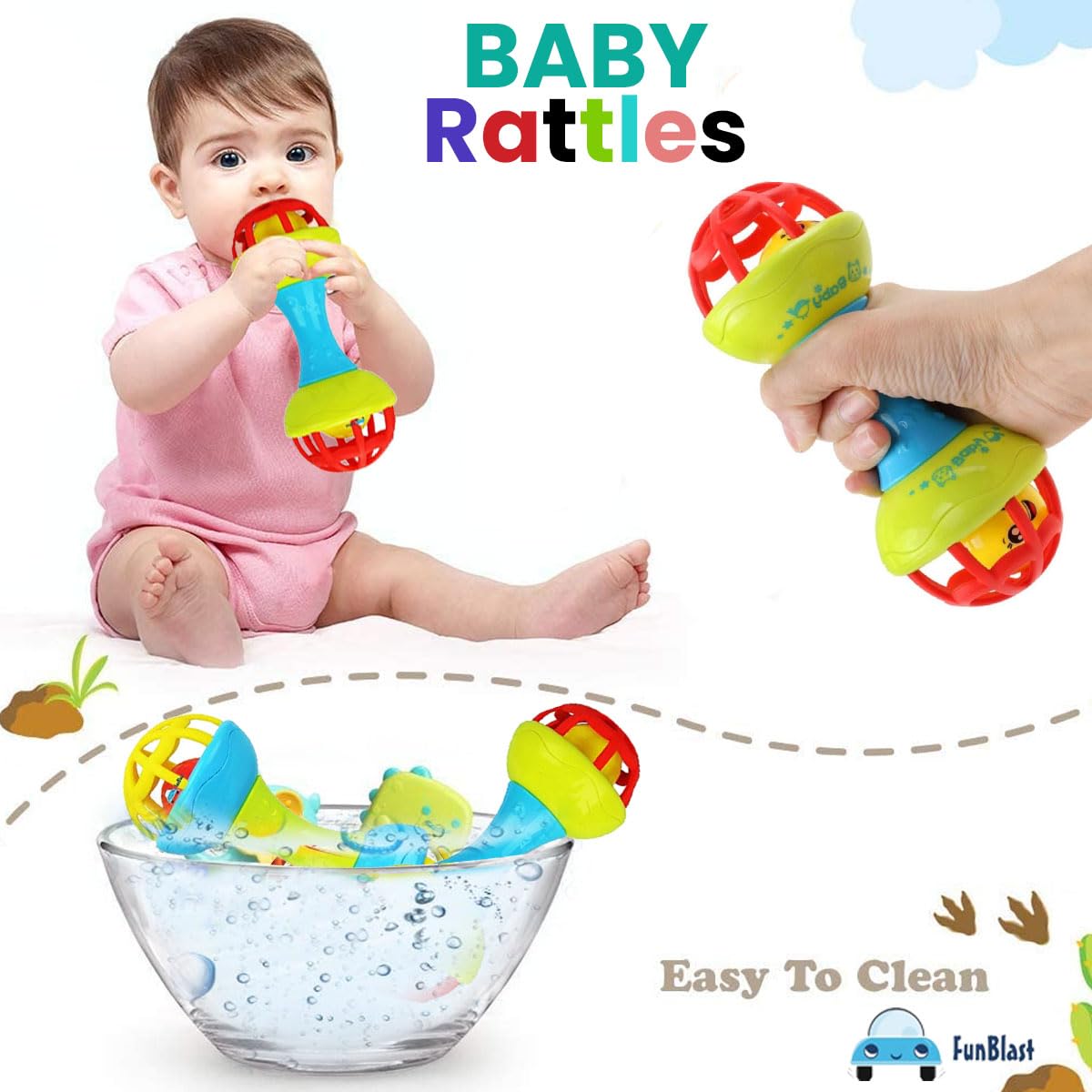 Soft Rattles Teether Toys for Babies Toy Dumbbell Rattle Toy for Infants, New Born Toy – (Pack of 1)