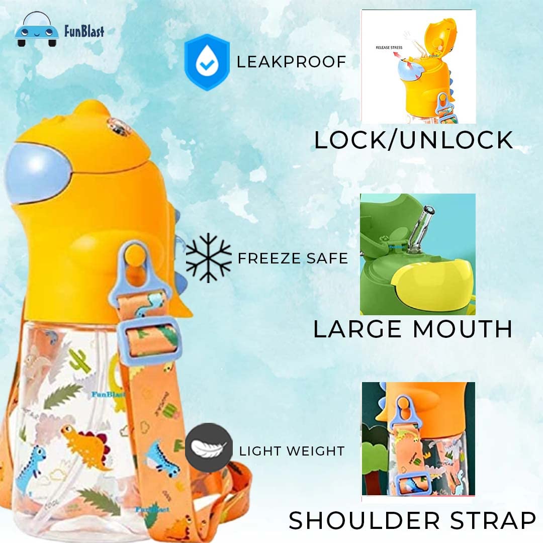 Dinosaur Water Bottle for Kids – Cartoon Design Anti-Leak Tritan Water Bottle for Kids, Water Bottle with Sipper, School Water Bottle for Kids – 560 ML