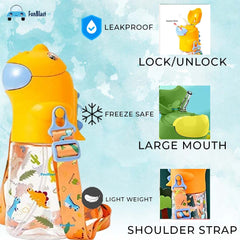 Dinosaur Water Bottle for Kids – Cartoon Design Anti-Leak Tritan Water Bottle for Kids, Water Bottle with Sipper, School Water Bottle for Kids – 560 ML