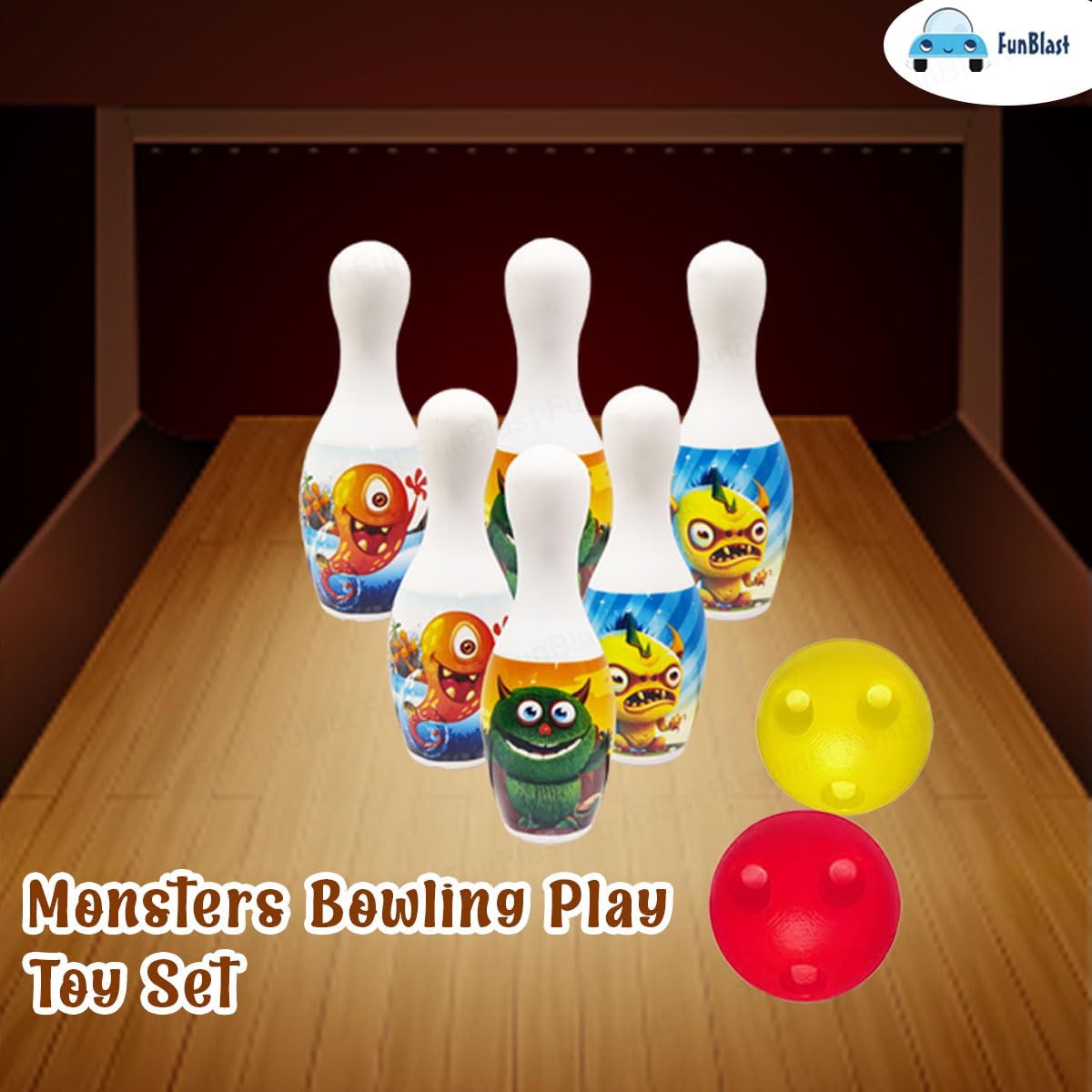 Kids Bowling Play Set Toys - Fun with Monsters Bowling Play Toy Set with 6 Bottles and 2 Balls Game for Kids, Indoor & Outdoor Sports Games for Kids/Boys