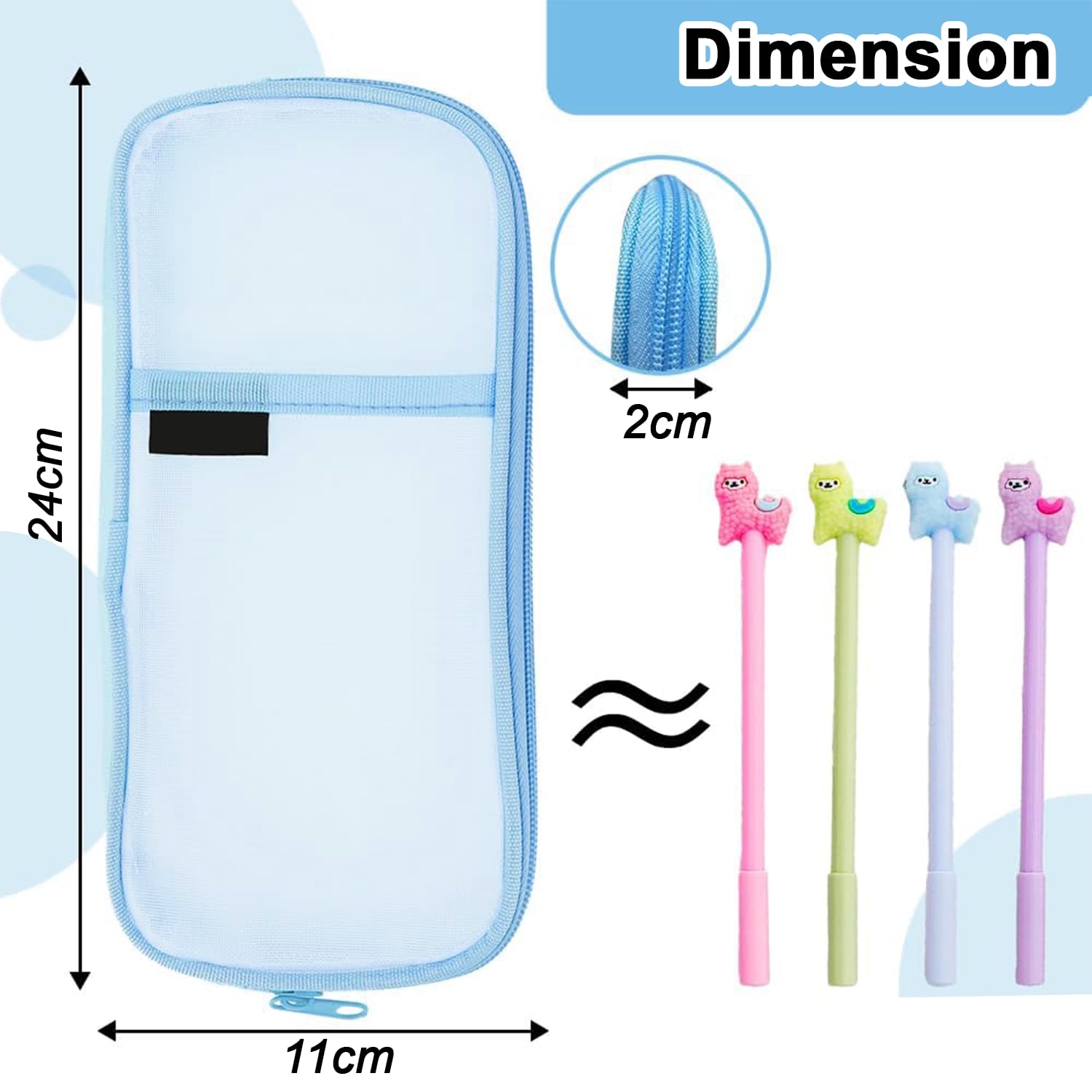 Transparent Pencil Pouch with Zipper Closure for Students (Blue)