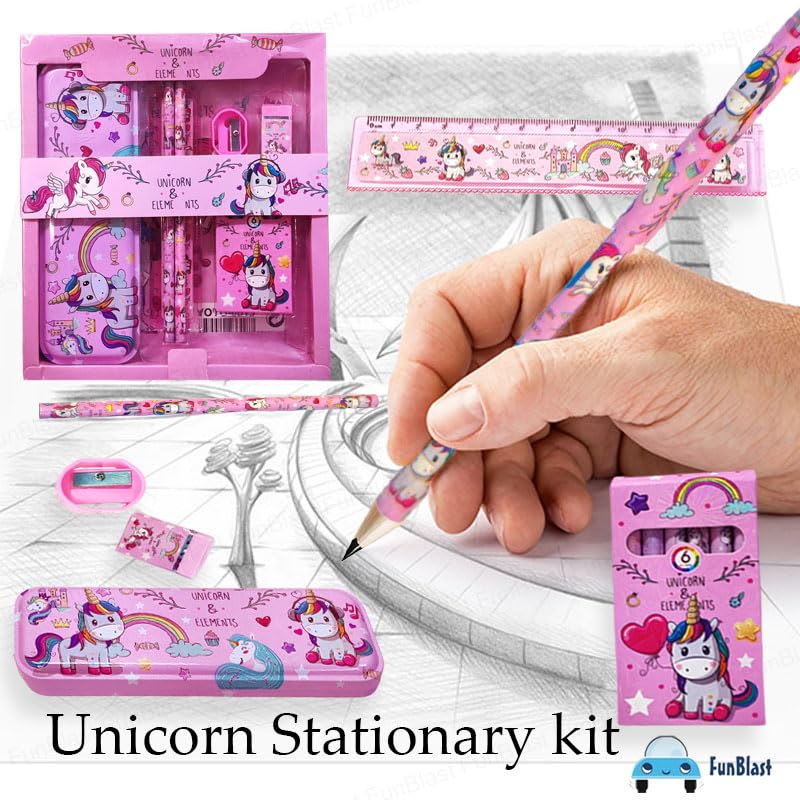 Unicorn Stationary Kit for Girls Pencil Pen Book Eraser Sharpener - St –  FunBlast