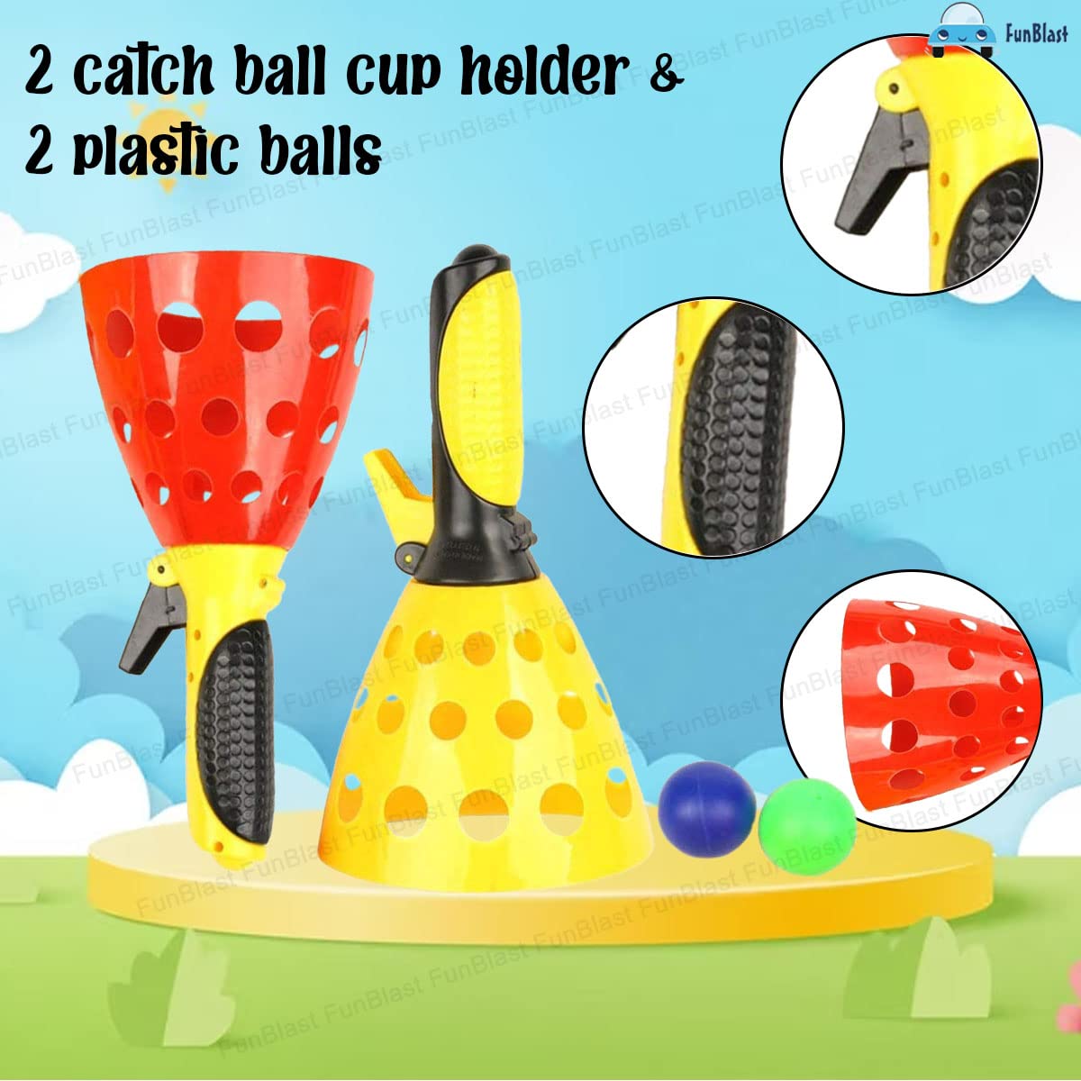 Click and Catch Twin Ball Game Indoor Outdoor Toy Set, Pop & Catch Ball Play Fun Boys & Girls (Color May Vary)