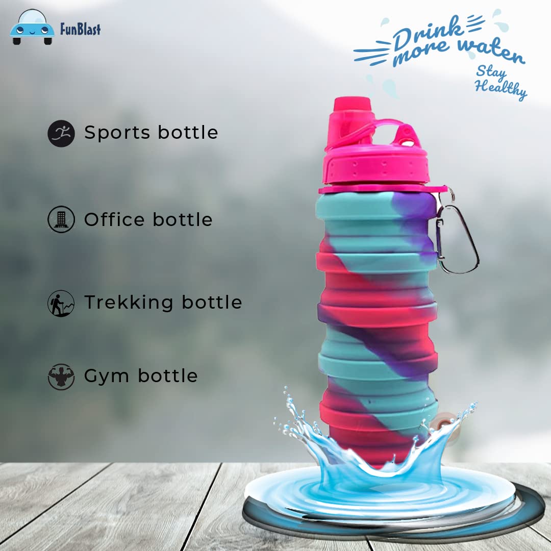 Silicone Sipper Bottle for Kids - Expandable Sipper Water Bottle for Home, office, Gym, Trekking, Fancy Stylish Water Bottle for Girls, Boys - 500 ML