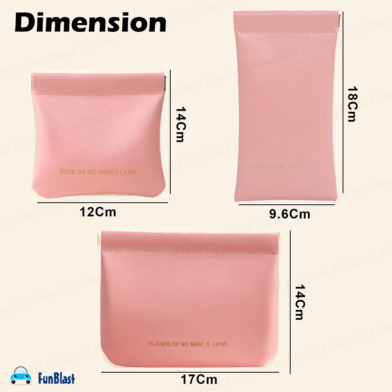 3 Pcs Mini Multipurpose Makeup Pouch for Girls & Women (Rose Pink)