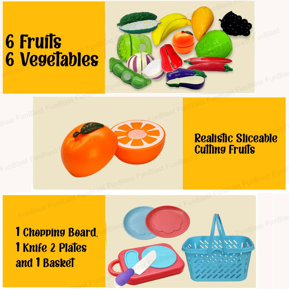 Fruits and Vegetables Play Set Toys, Realistic Sliceable Cutting Pretend Play Kitchen Toys for Kids (17 Pieces)