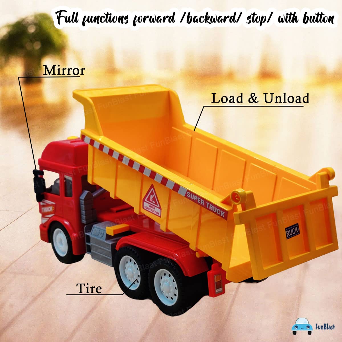 Truck Toy - Friction Power Dumper Truck with Light & Sound for Kids