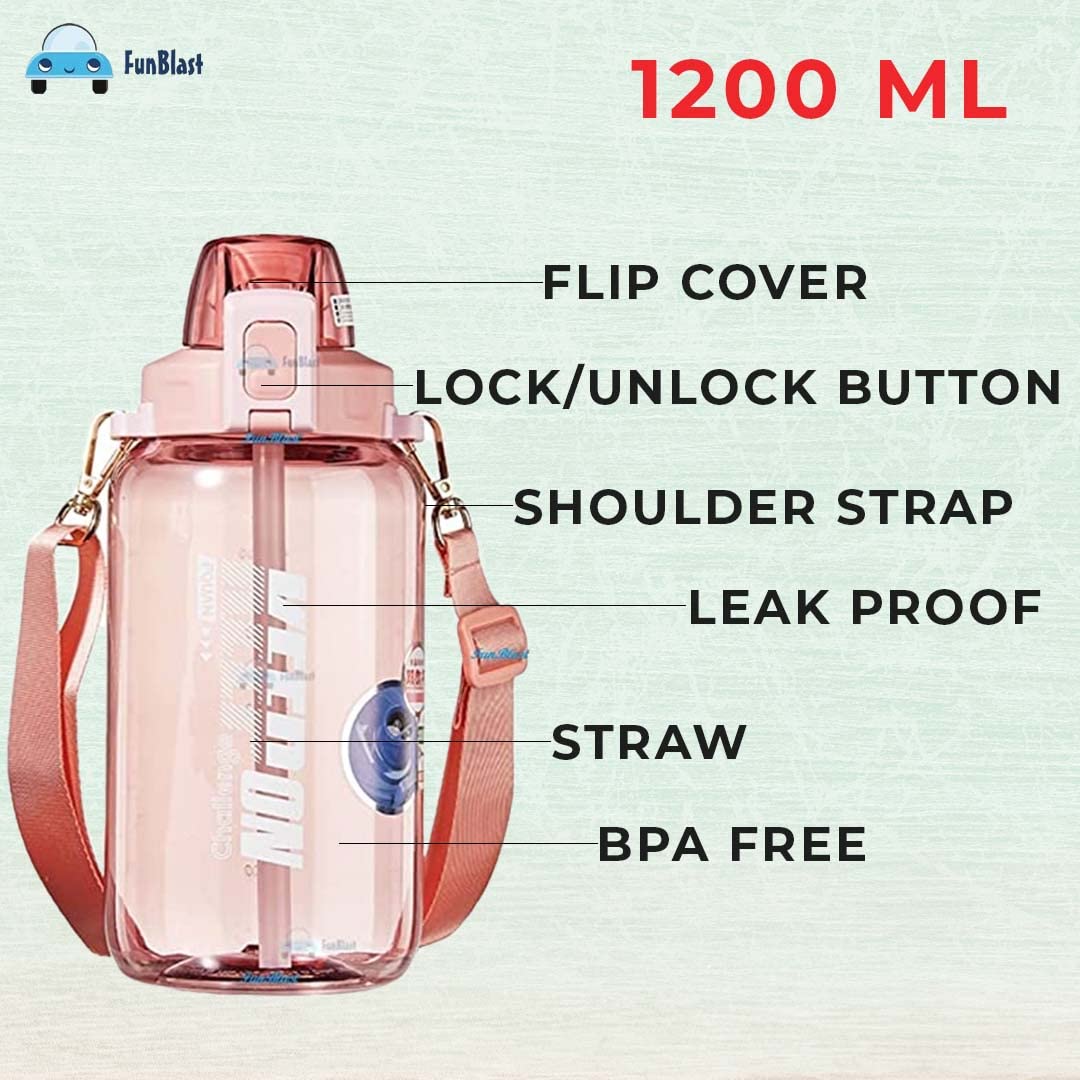 Gallon Water Bottle, Sports water Bottle-1200 ML, Water Bottle for Gym, Gym water bottle,Sports Water Bottle - Leak-Proof with Sipper & Handle for Home, Office, Gym, Trekking