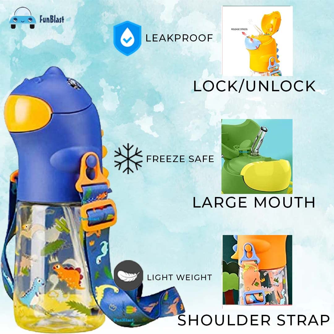 Dinosaur Water Bottle for Kids – Cartoon Design Anti-Leak Tritan Water Bottle for Kids, Water Bottle with Sipper, School Water Bottle for Kids – 560 ML