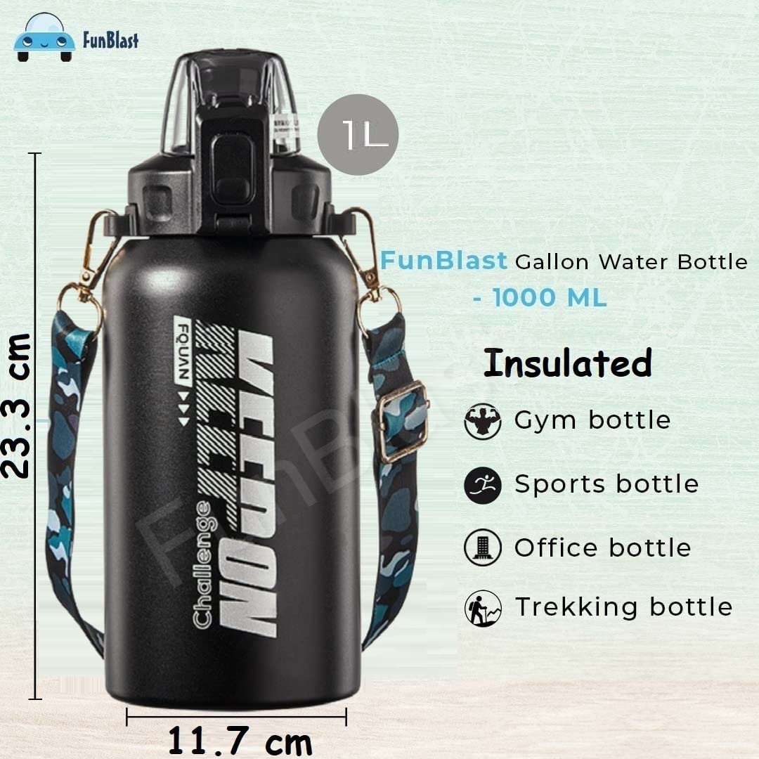 Insulated Stainless Steel Bottle - Hot and Cold-Water Bottle – 1000 ML Gallon Water Bottle, SS 304 Stainless Steel Thermos, BPA-Free Bottle