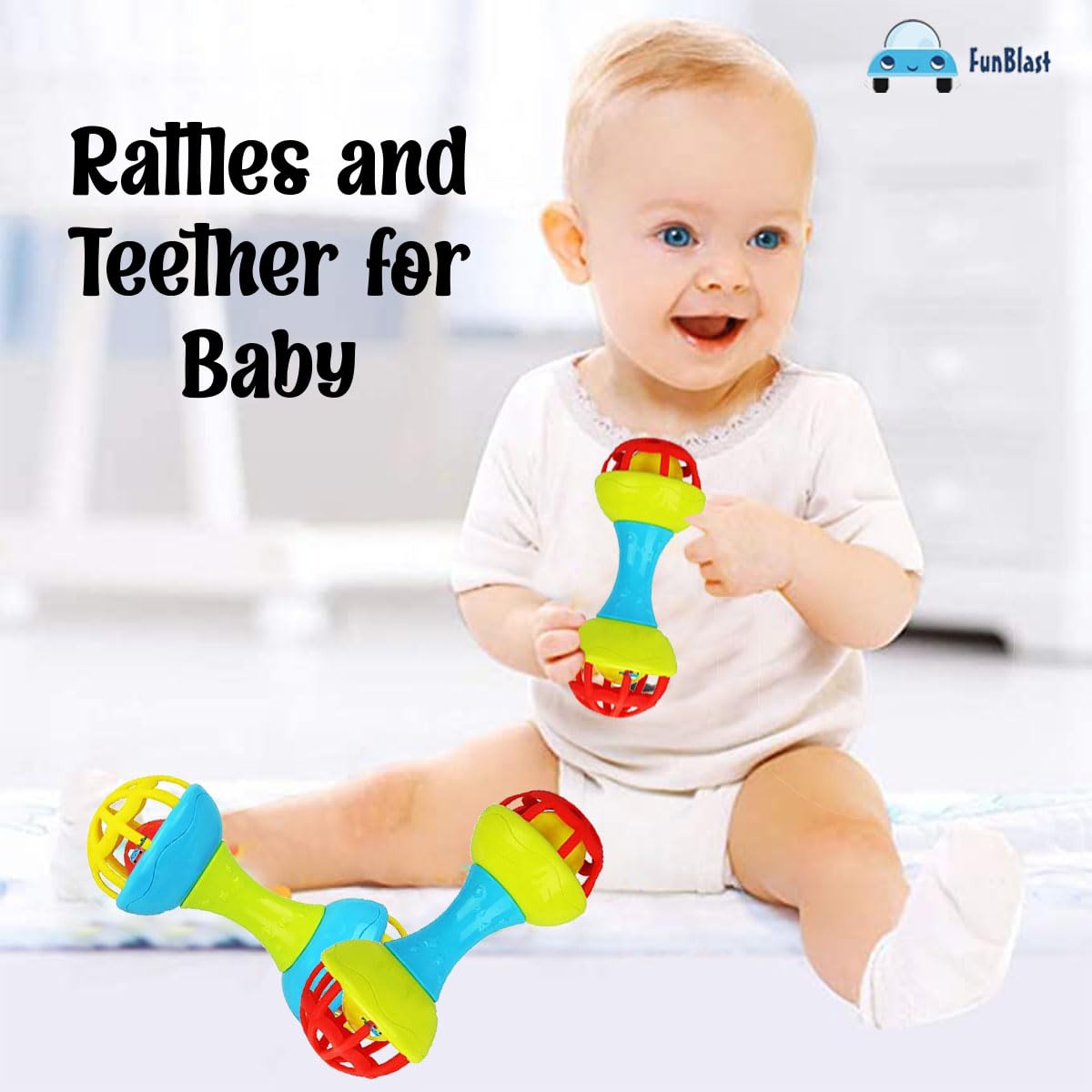 Soft Rattles Teether Toys for Babies Toy Dumbbell Rattle Toy for Infants, New Born Toy – (Pack of 1)