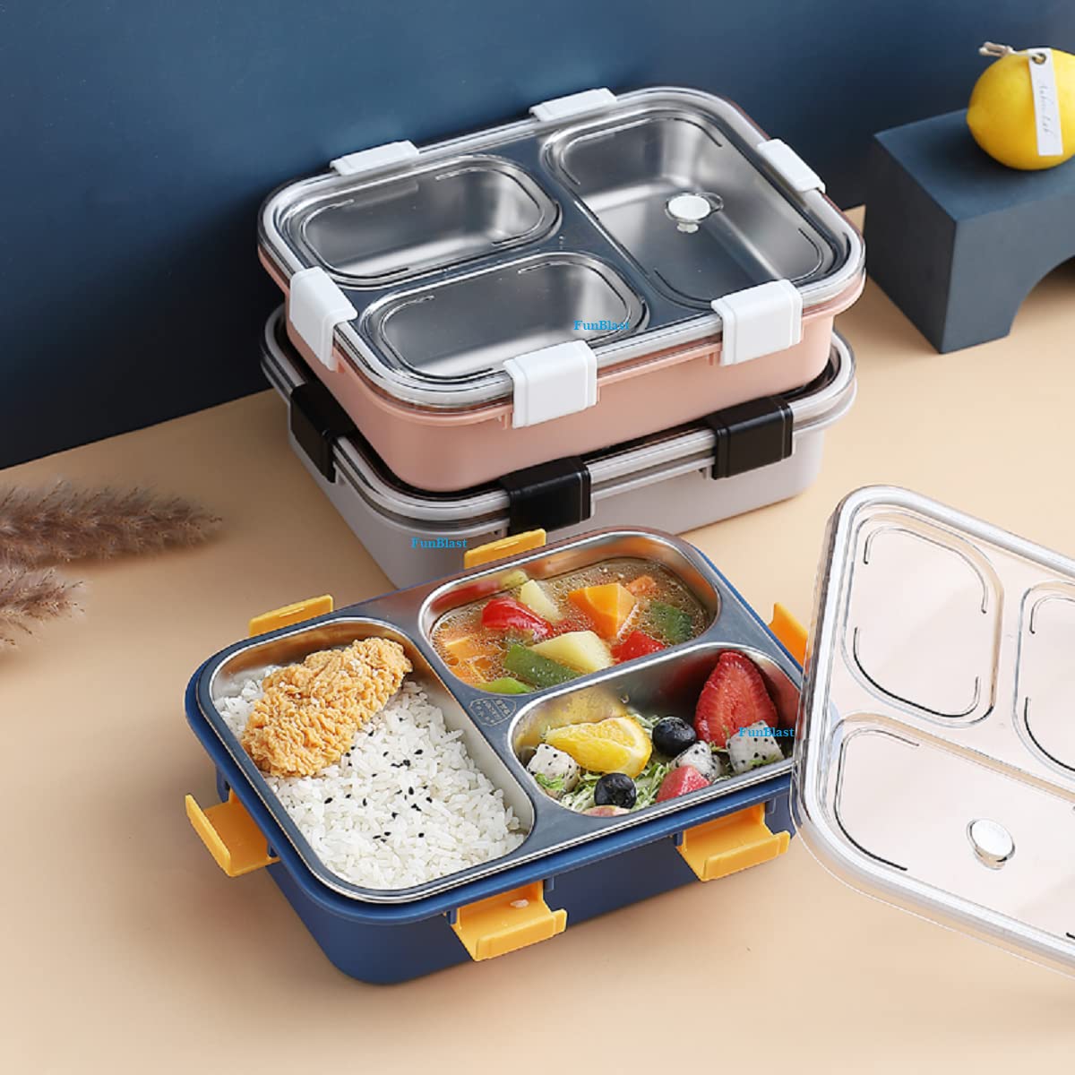 Lunch Box - Stainless Steel Lunch Box for Kids, Tiffin Box, Lunch Box with Spoon and Fork, Lunch Box for Kids, Lunch Box for Office Women and Men, Bento Lunch Box