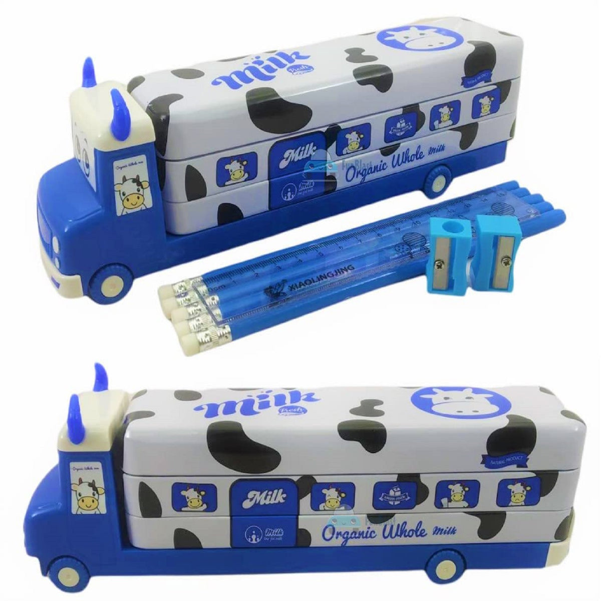 Pencil Box for Kids Bus with Moving Tyres & Sharpener for Kids Truck Geometry Box for Kids