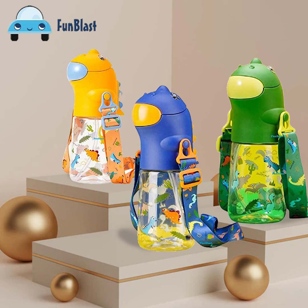 Dinosaur Water Bottle for Kids – Cartoon Design Anti-Leak Tritan Water Bottle for Kids, Water Bottle with Sipper, School Water Bottle for Kids – 560 ML