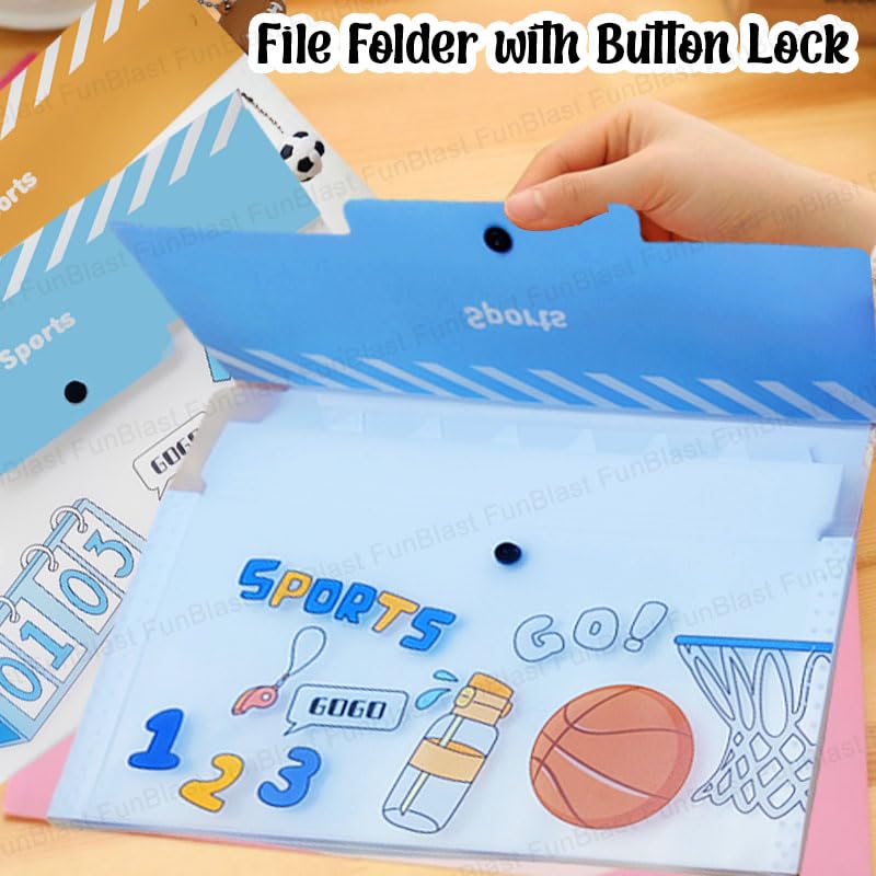 File Folder with Button Lock – Football Print A4 Size Certificates Holder with 6 Pockets, Office Documents File, Expandable Folders for Documents (Pack of 1; Random Color)