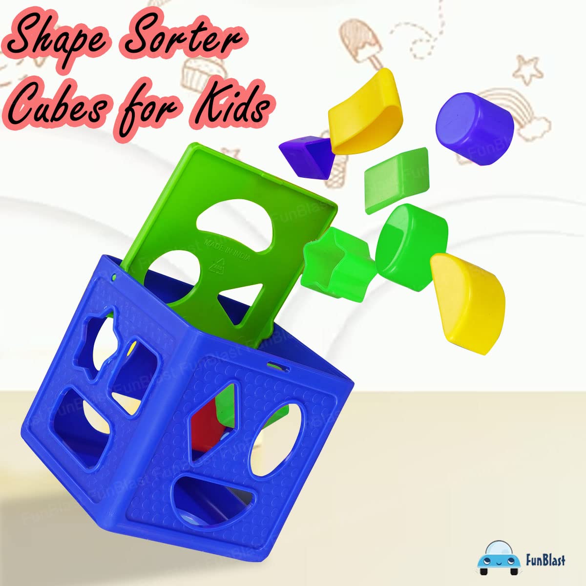 Shape Sorter Cubes for Kids - Colour Recognition Shapes Sorting and Plugging Toys, Cube Box with 9 Shapes for 3+ Ys Old Kids, Boys & Girls