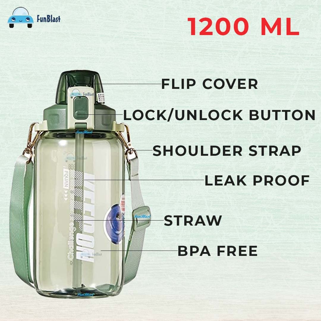 Gallon Water Bottle, Sports water Bottle-1200 ML, Water Bottle for Gym, Gym water bottle,Sports Water Bottle - Leak-Proof with Sipper & Handle for Home, Office, Gym, Trekking