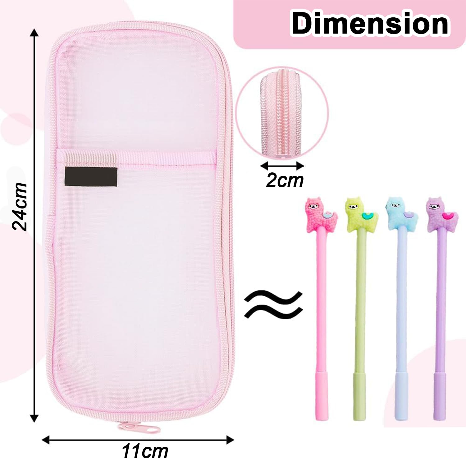 Transparent Pencil Pouch with Zipper Closure (Pink)