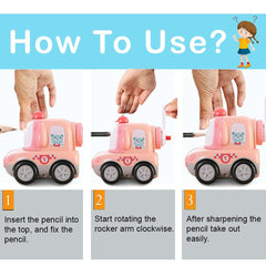 Sharpener for Kids – Toy Car Shaped Pencil Sharpener with Moving Wheels, Table Sharpener Machine