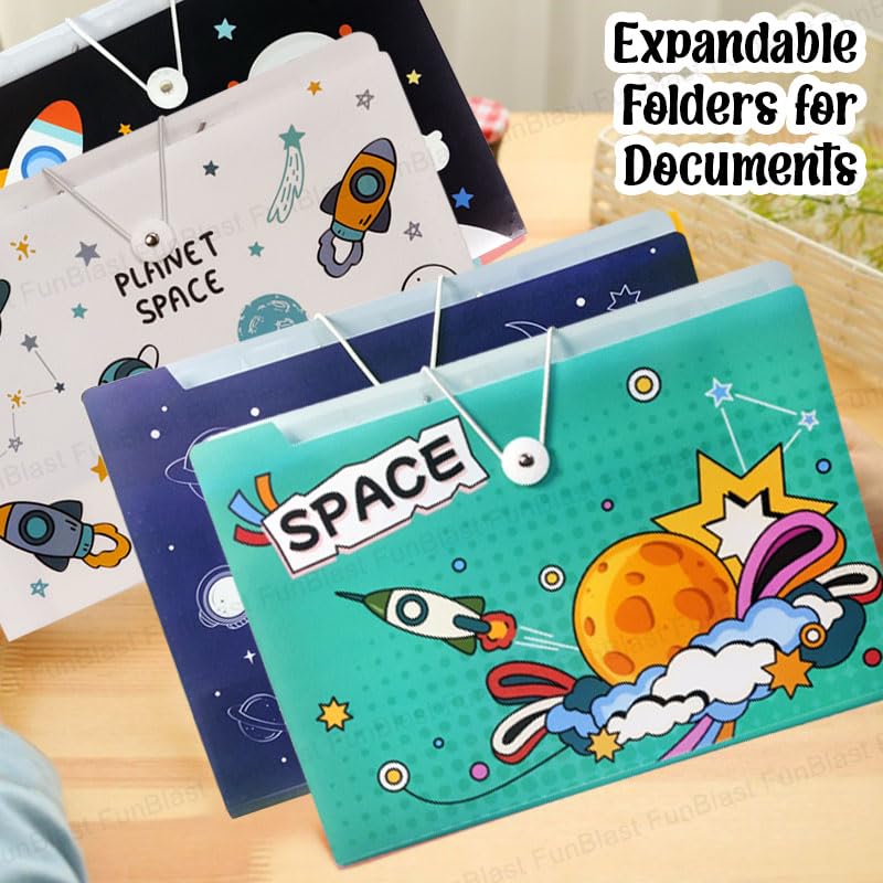 Space Theme File Folder with Elastic Band Lock – Pack of 2 Pcs Space Theme Certificates Holder with 12 Pockets (Random Colour)