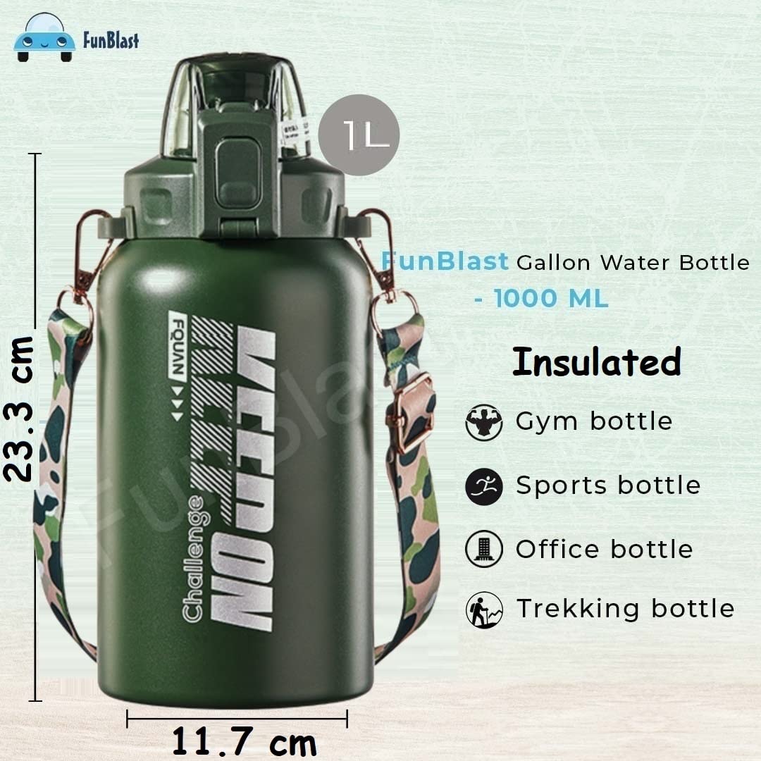 Insulated Stainless Steel Bottle - Hot and Cold-Water Bottle – 1000 ML Gallon Water Bottle, SS 304 Stainless Steel Thermos, BPA-Free Bottle