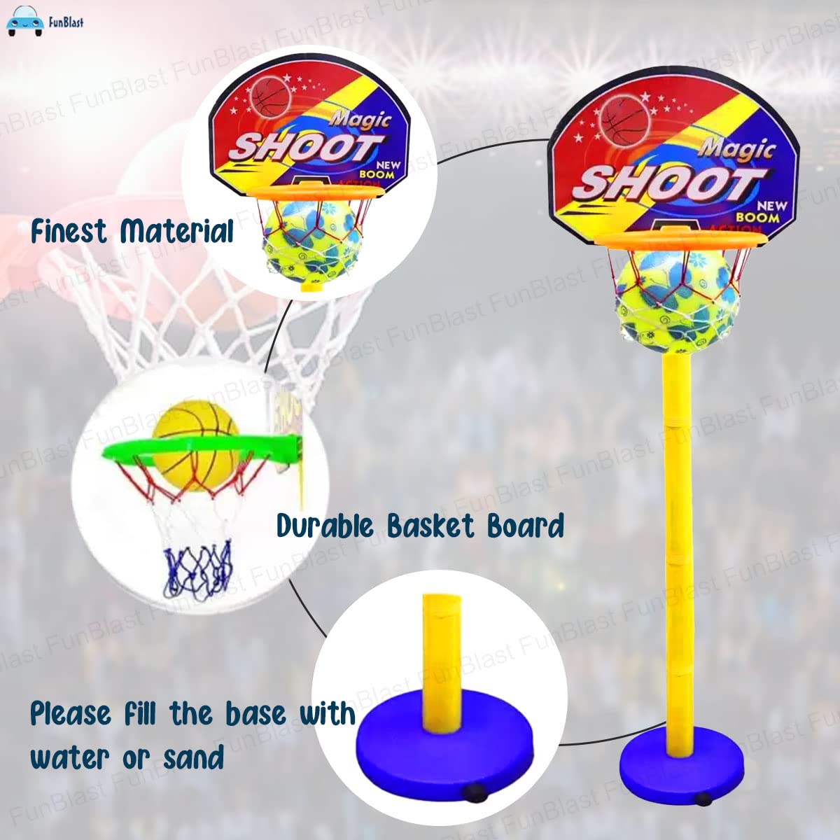 Basketball for Kids – Basketball with Net and Adjustable Stand, Basketball Hoop for Kids, Kids Basketball Toys, Indoor and Outdoor Games for Boys & Kids