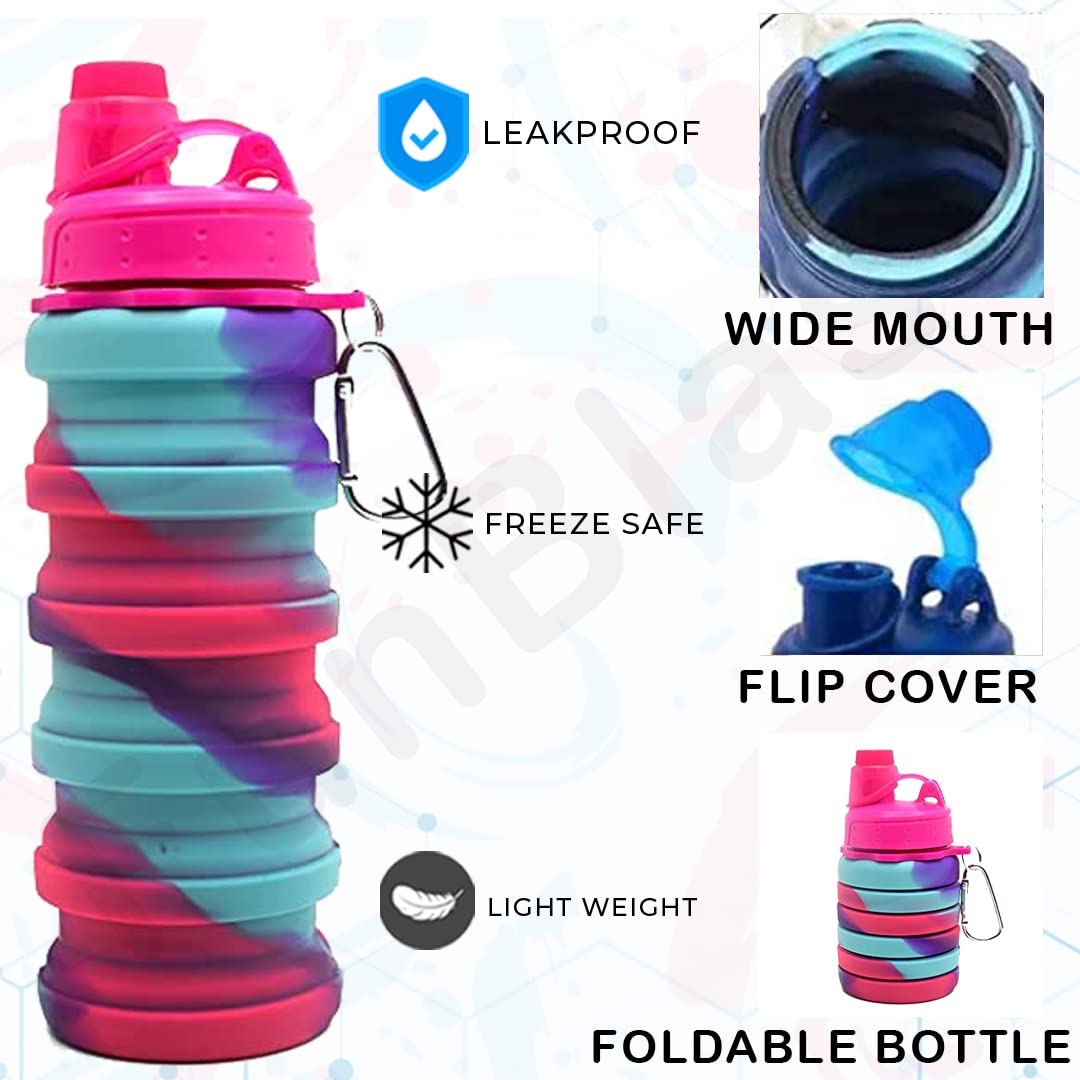 Silicone Sipper Bottle for Kids - Expandable Sipper Water Bottle for Home, office, Gym, Trekking, Fancy Stylish Water Bottle for Girls, Boys - 500 ML