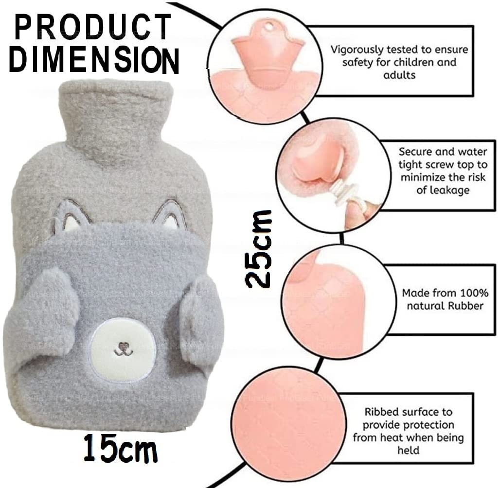 Hot Water Bag with Cute Cartoon Design Soft Cover for Pain Relief – Heating Bag, Heating Pad Hot Water Bottle & Rubber Bottle for Hot Water Bag for Pain Relief- 1000 ML