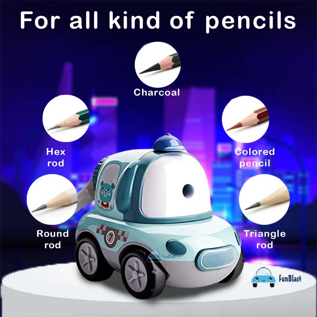 Sharpener for Kids – Toy Car Shaped Pencil Sharpener with Moving Wheels, Table Sharpener Machine