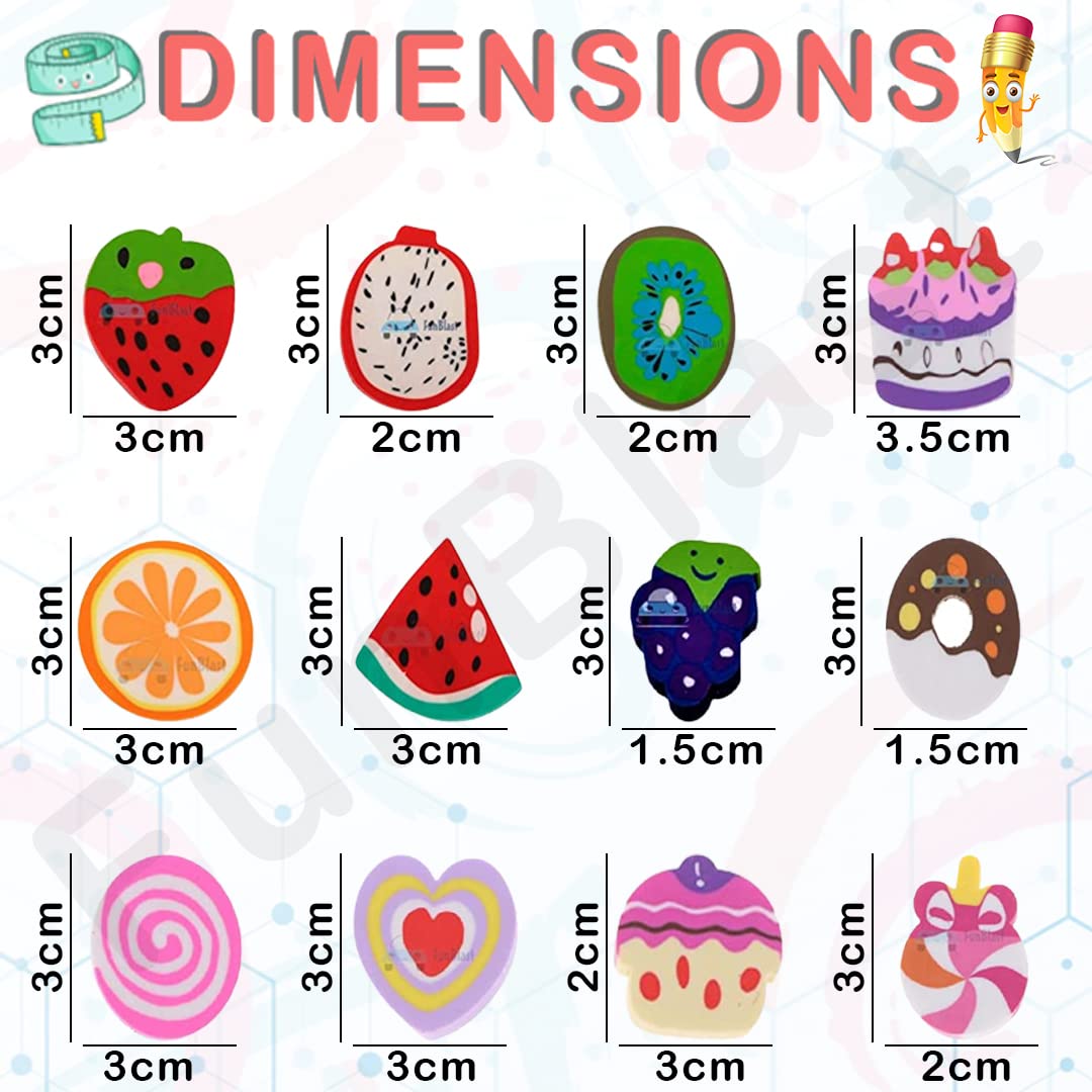 (Pack of 12 Pcs) Erasers for Kids – Stationery Gift for Kids, Fruits & Sweets Theme Eraser for Children School Kids/Birthday Return Gift for Children