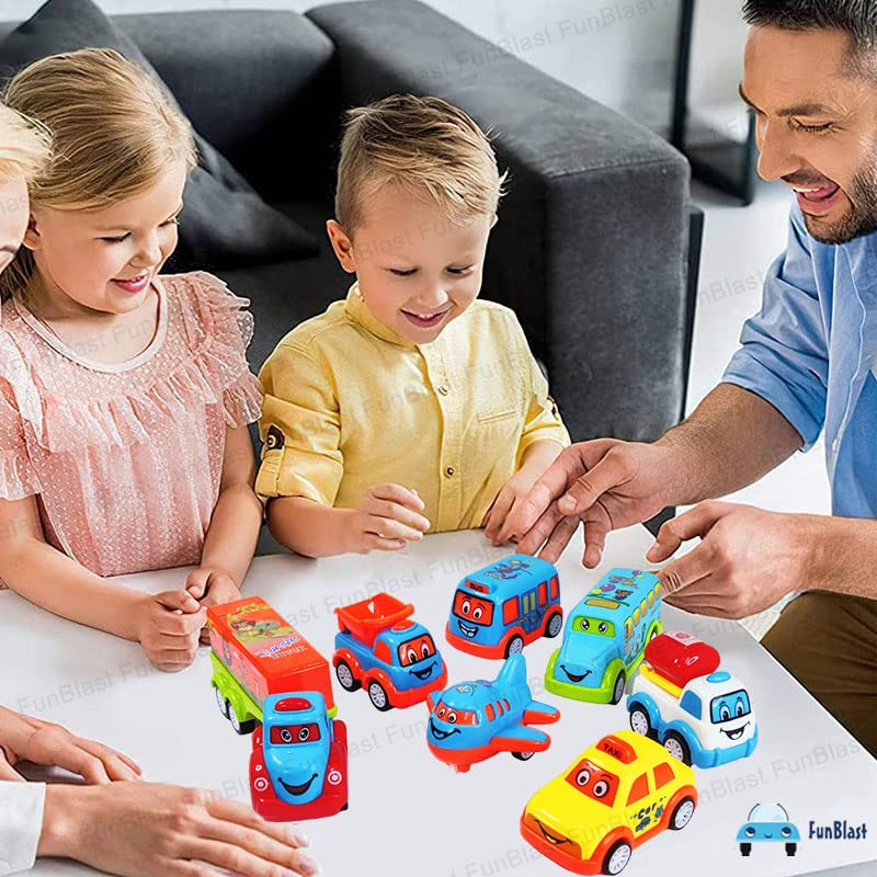 Kids Pull Back Vehicles, Push and Go Crawling Toy Car for Kids & Children (Set of 7 Pcs) - Made in India