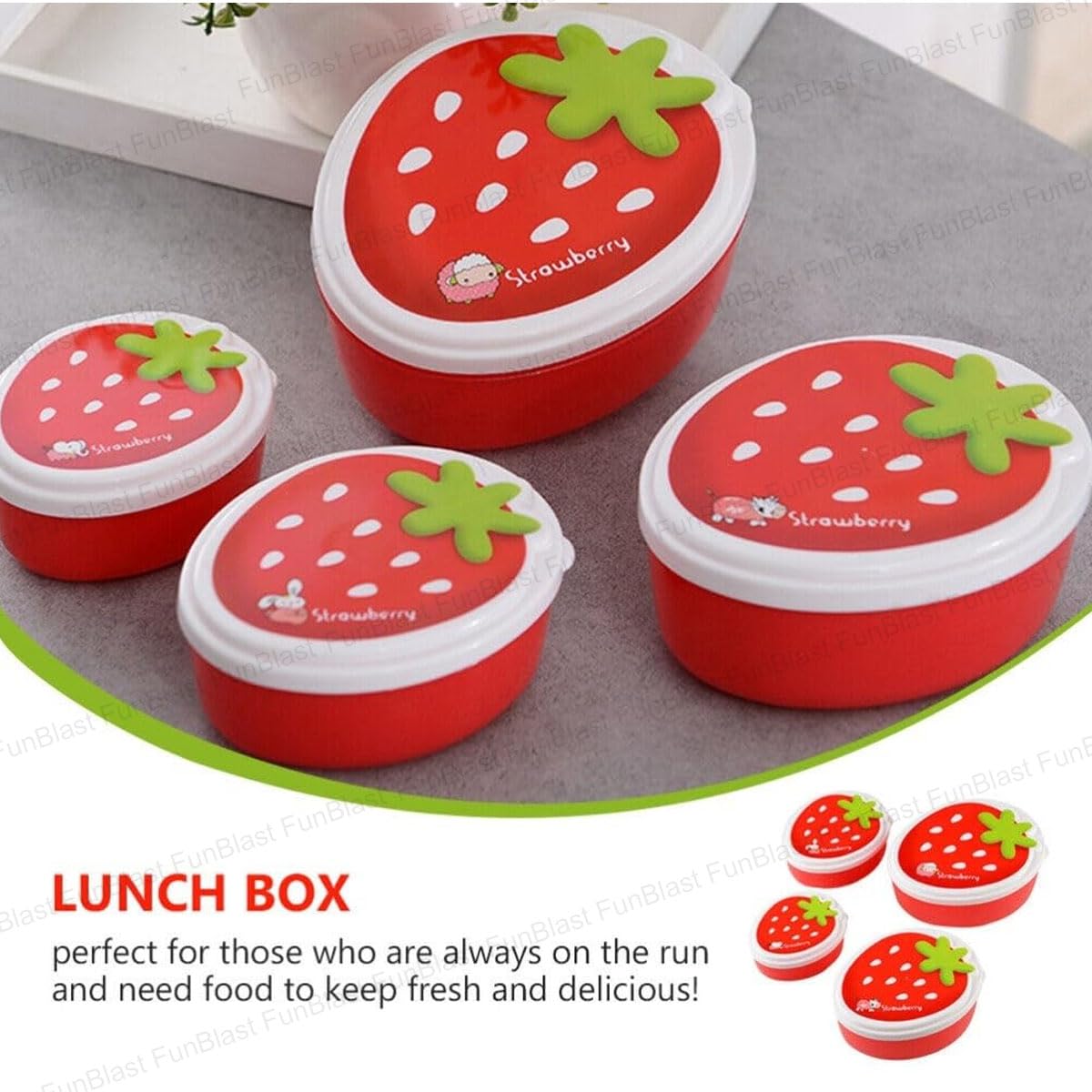 Kids Cute Strawberry Shape Lunch Box With Fork Spoon 2 Layer Food