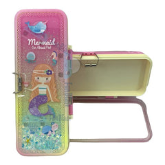 Pencil Box for Girls – Mermaid Pencil Case for Boys and Girls – Double Layer Push Lock Glitter Flow Pencil Box for Kids, Stationery Organizer Box for Girls