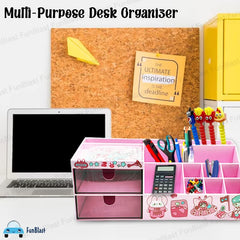 Desk Storage Organizer - Table Pen Holder, Stylish, Stationery Organizer Box with DIY Stickers, Pen Holder for Office, Desktop organizer (acrylonitrile butadiene styrene, PP)