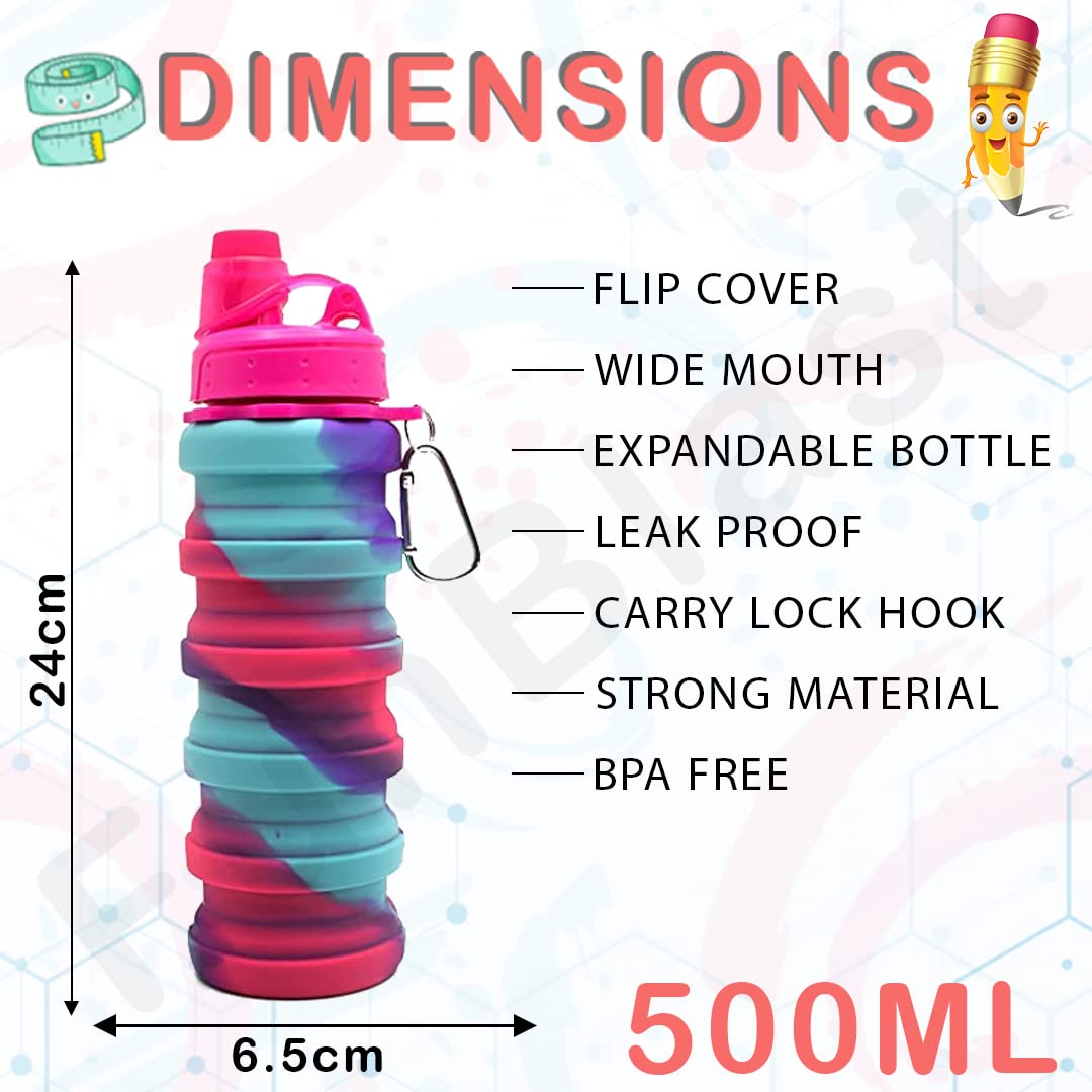 Silicone Sipper Bottle for Kids - Expandable Sipper Water Bottle for Home, office, Gym, Trekking, Fancy Stylish Water Bottle for Girls, Boys - 500 ML