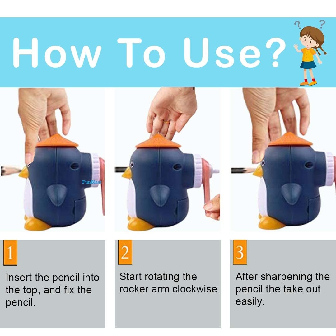 Sharpener for Kids – Penguin Shaped Pencil Sharpener, Table Sharpener Machine, Manual Sharpener for School, Office