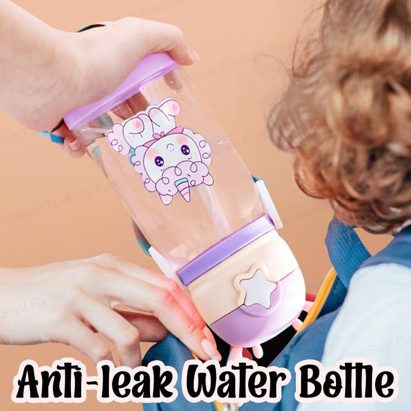 School Water Bottle for Kids - Cute Cartoon Water Bottle for kids, Sipper Bottle for Kids (600 ML) (Purple)