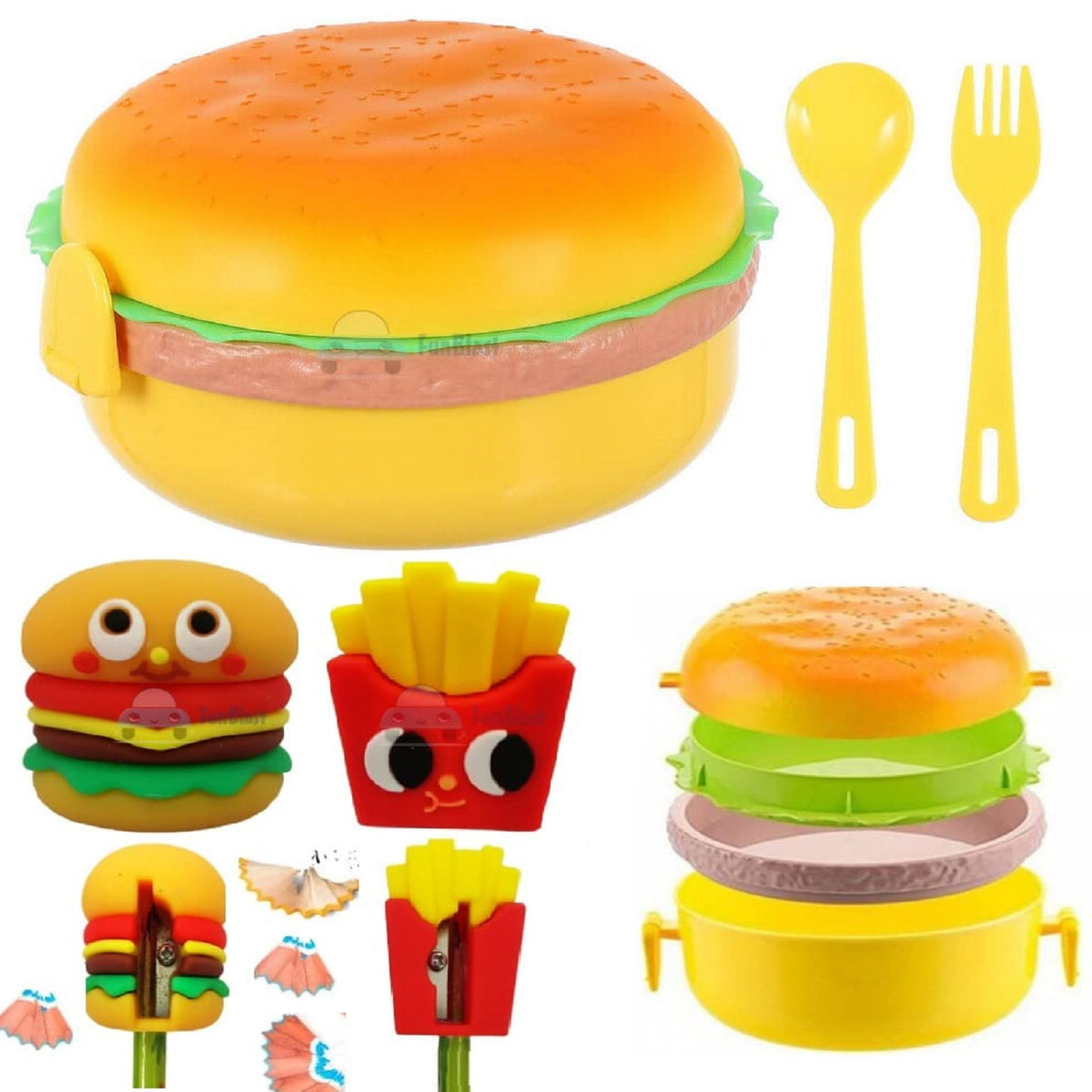 1pc Hamburger Shaped Lunch Box & 1pc Spoon