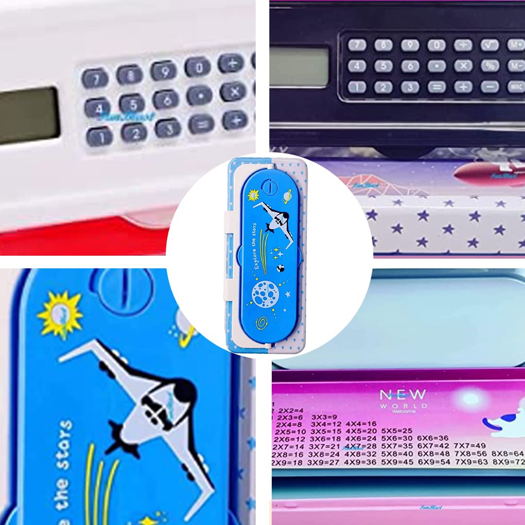 Cartoon Animal Pencil Box for Kids, Metal Pencil Box with Calculator, Pen and Pencil Box - Stationary Pencil Organizer Set for Boys